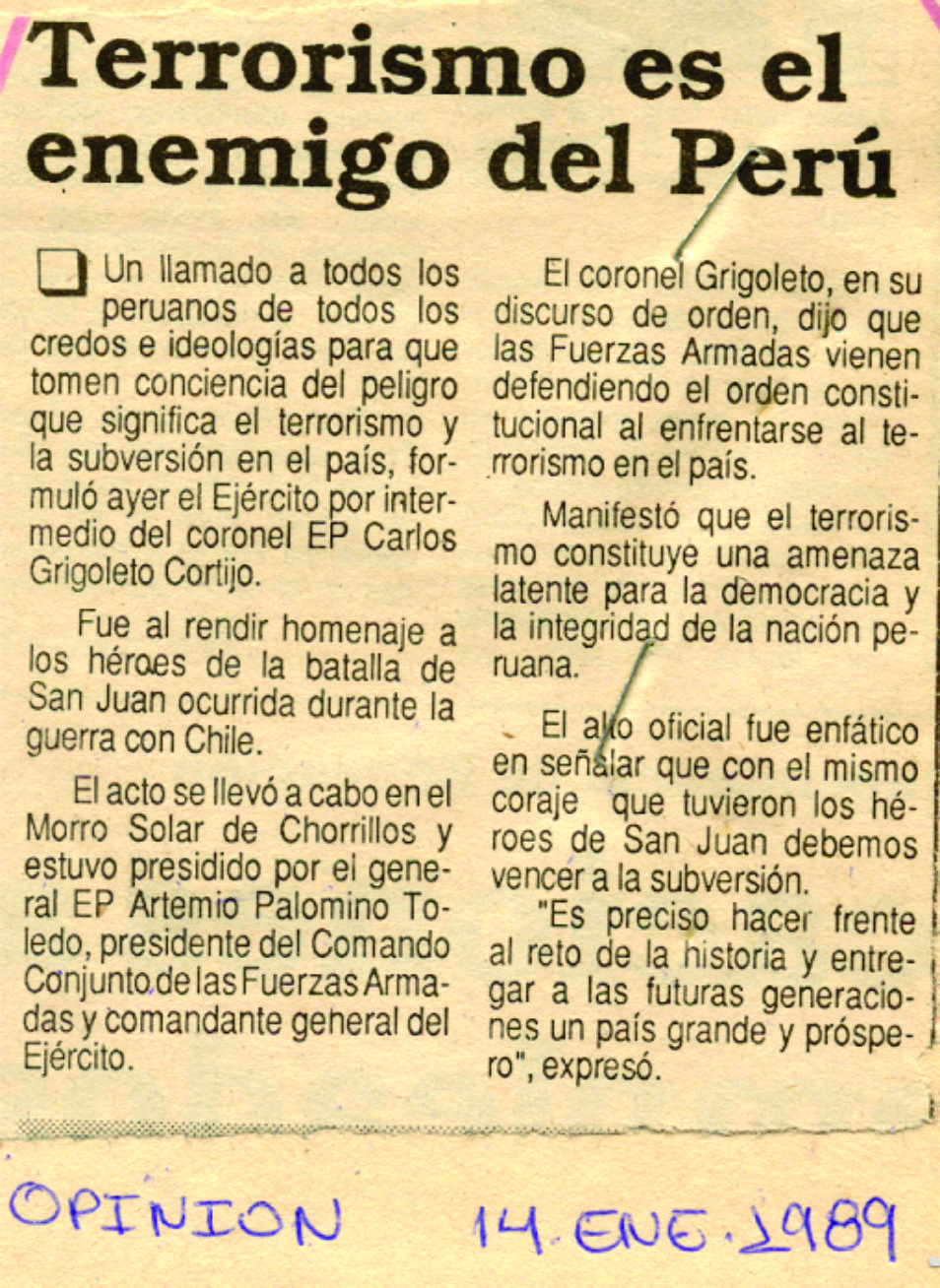 Ejército recordó a héroes de San Juan de Miraflores