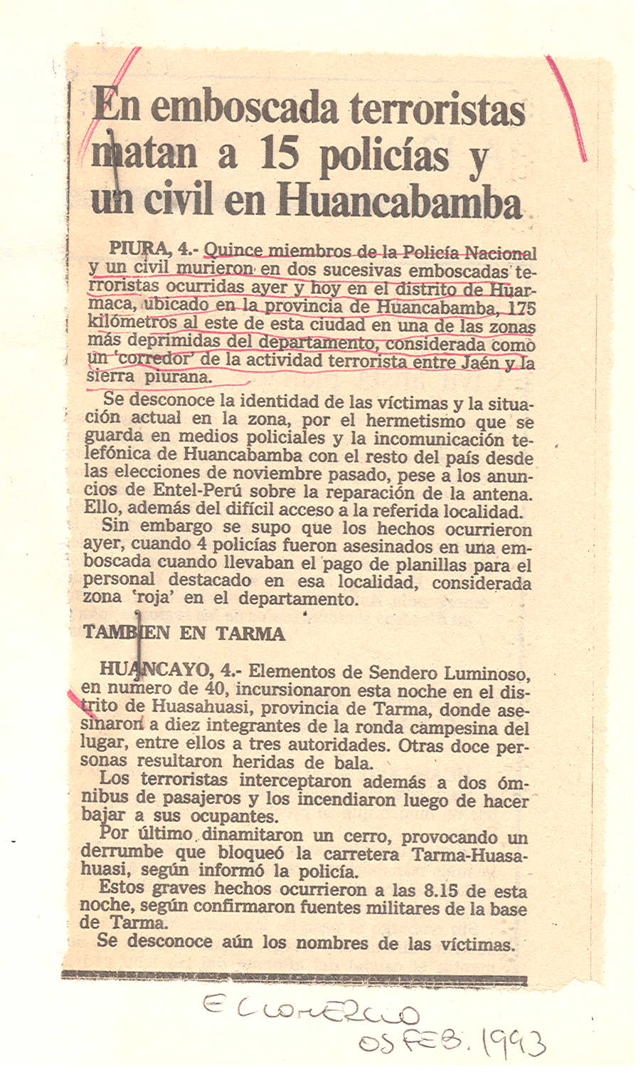 Emboscada terrorista matan a 15 policías y un civil