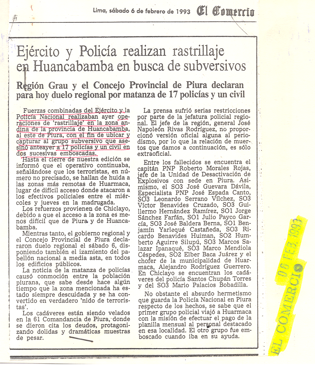 Rastrillaje en Huancabamba