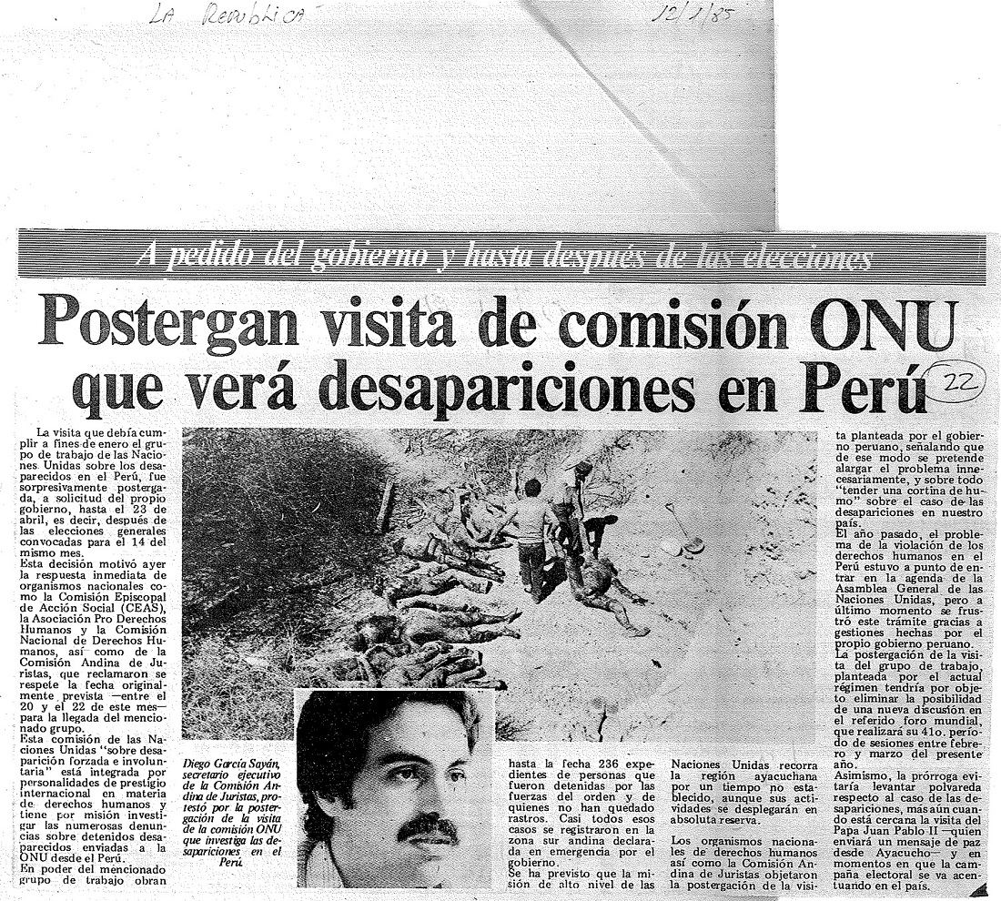 Postergan visita de comisión ONU que verá desapariciones en Perú