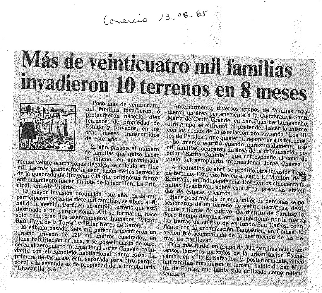 Más de veinticuatro mil familias invadieron 10 terrenos en 8 meses