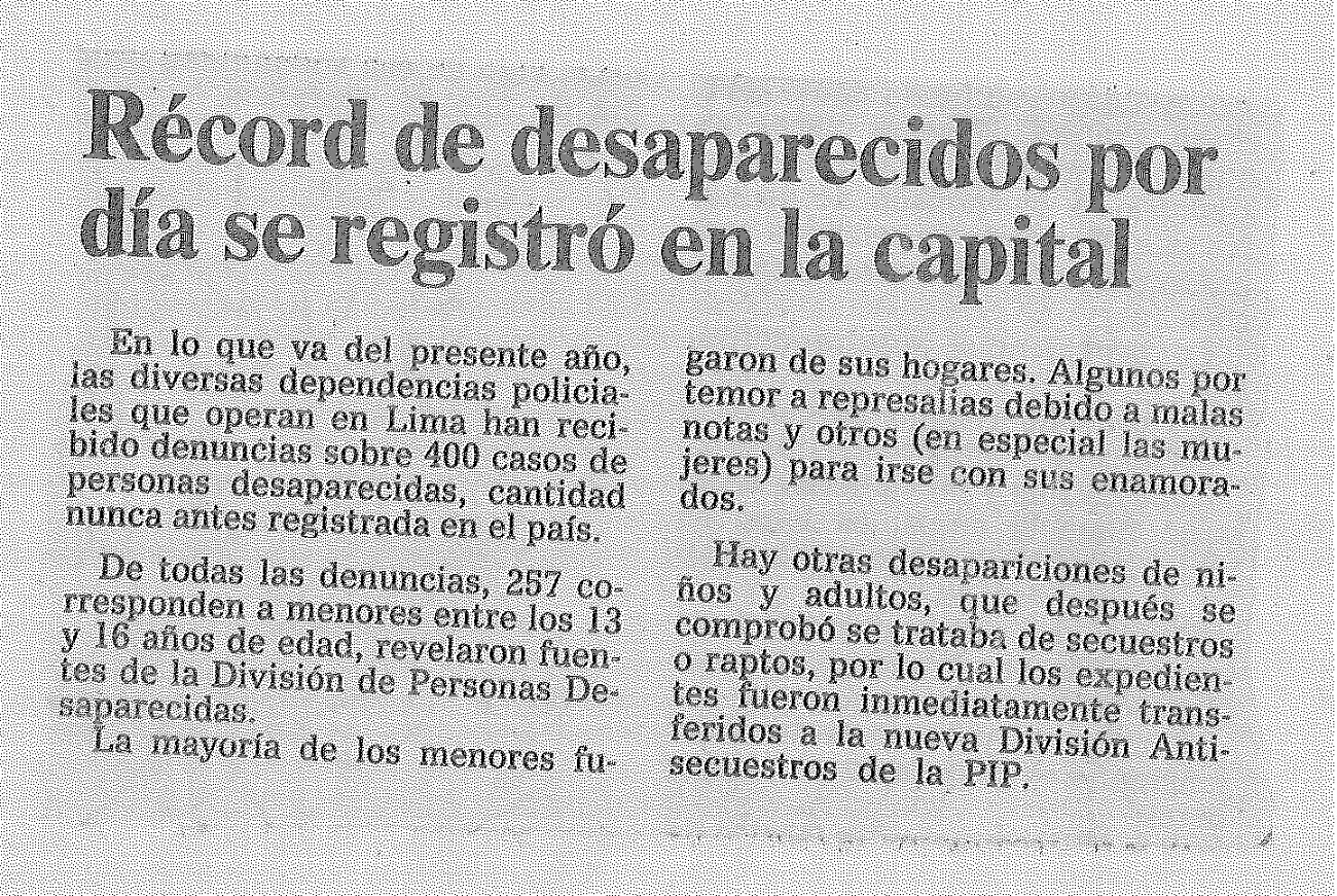 Récord de desaparecidos por día se registró en la capital