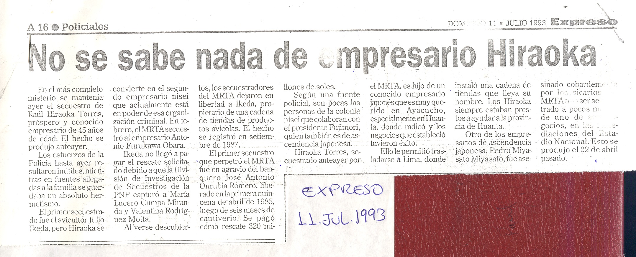 NO SE SABE NADA DE EMPRESARIO HIRAOKA