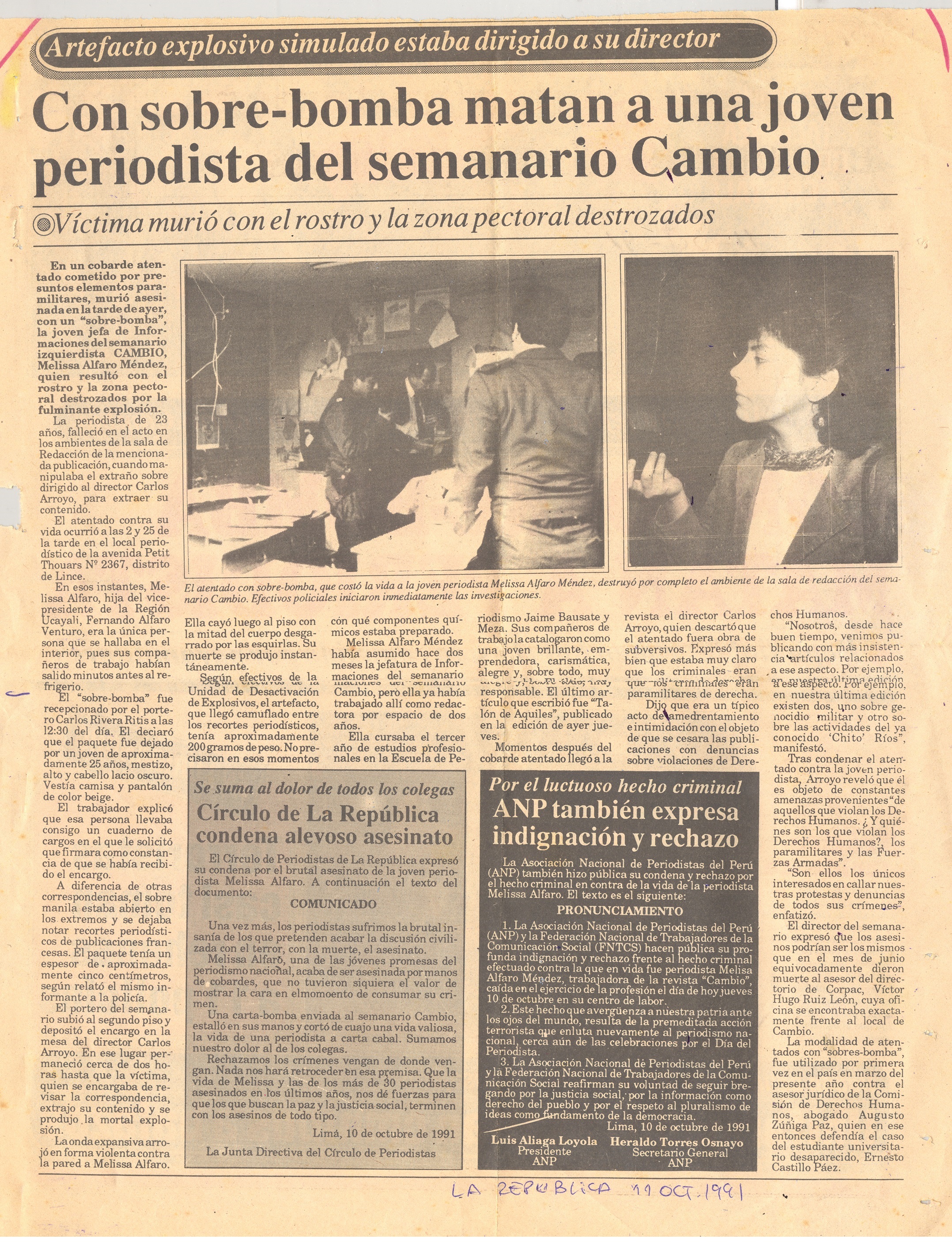 Con sobre bomba matan a una joven