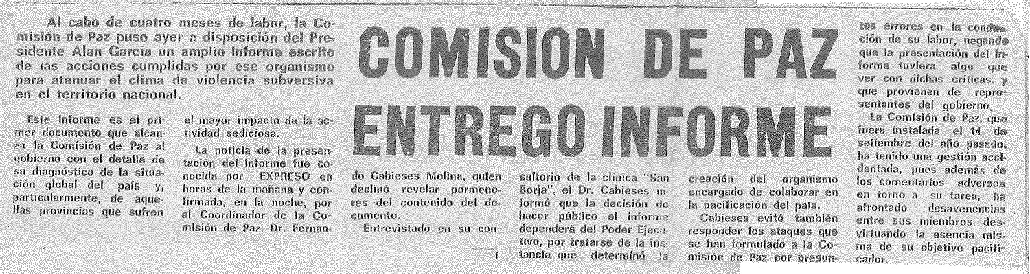 Comisión de Paz entrego informe