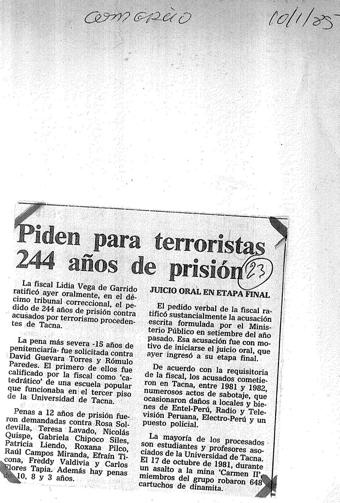 Piden para terroristas 244 años de prisión