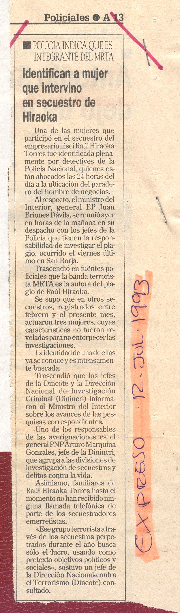 IDENTIFICAN A MUJER QUE INTERVINO EN SECUESTRO DE HIRAOKA