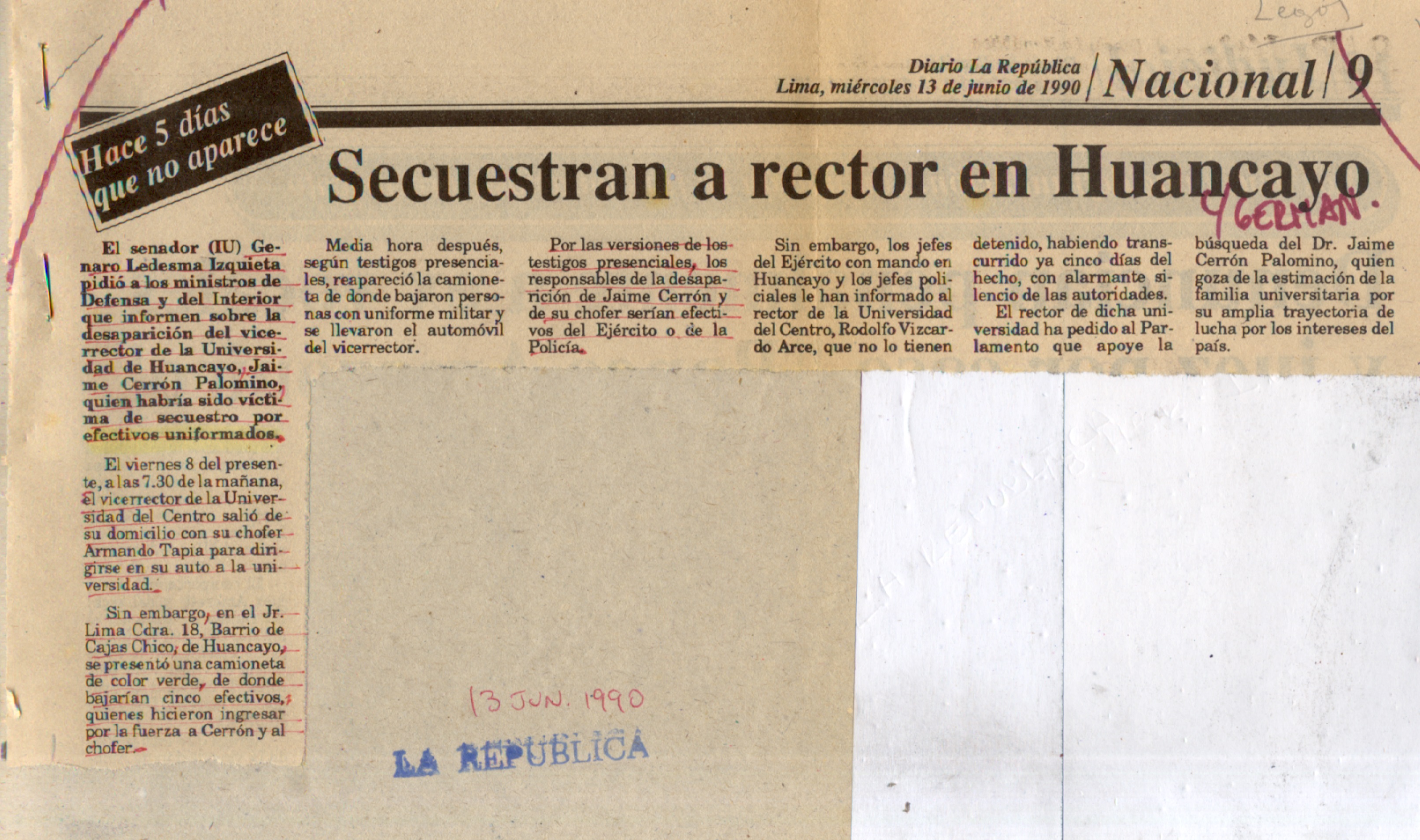13 JUNIO SECUESTRAN A RECTOR EN HUANCAYO CERRÓN PALOMINO