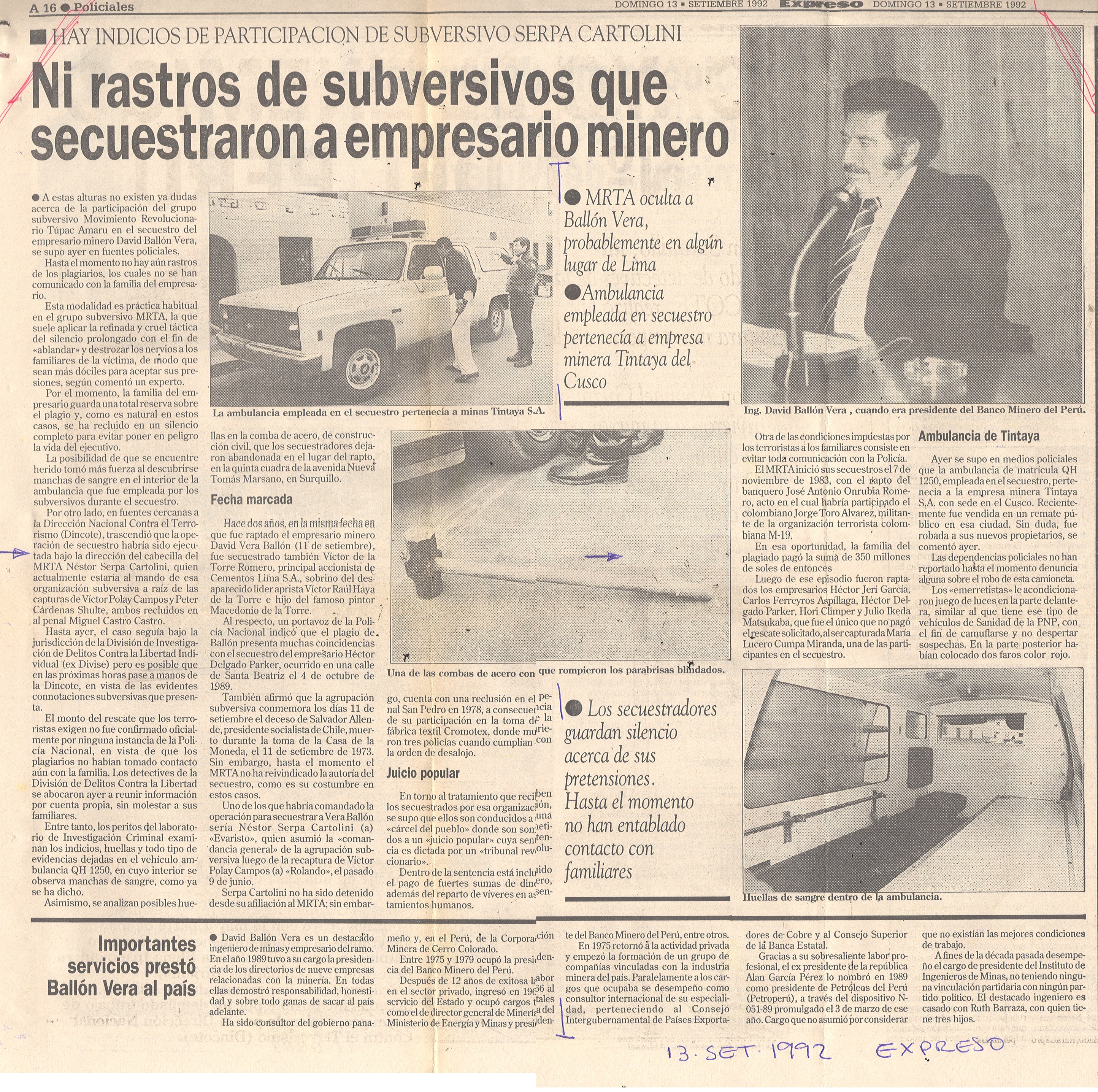 1992 NI RASTROS DE SECUESTRADORES
