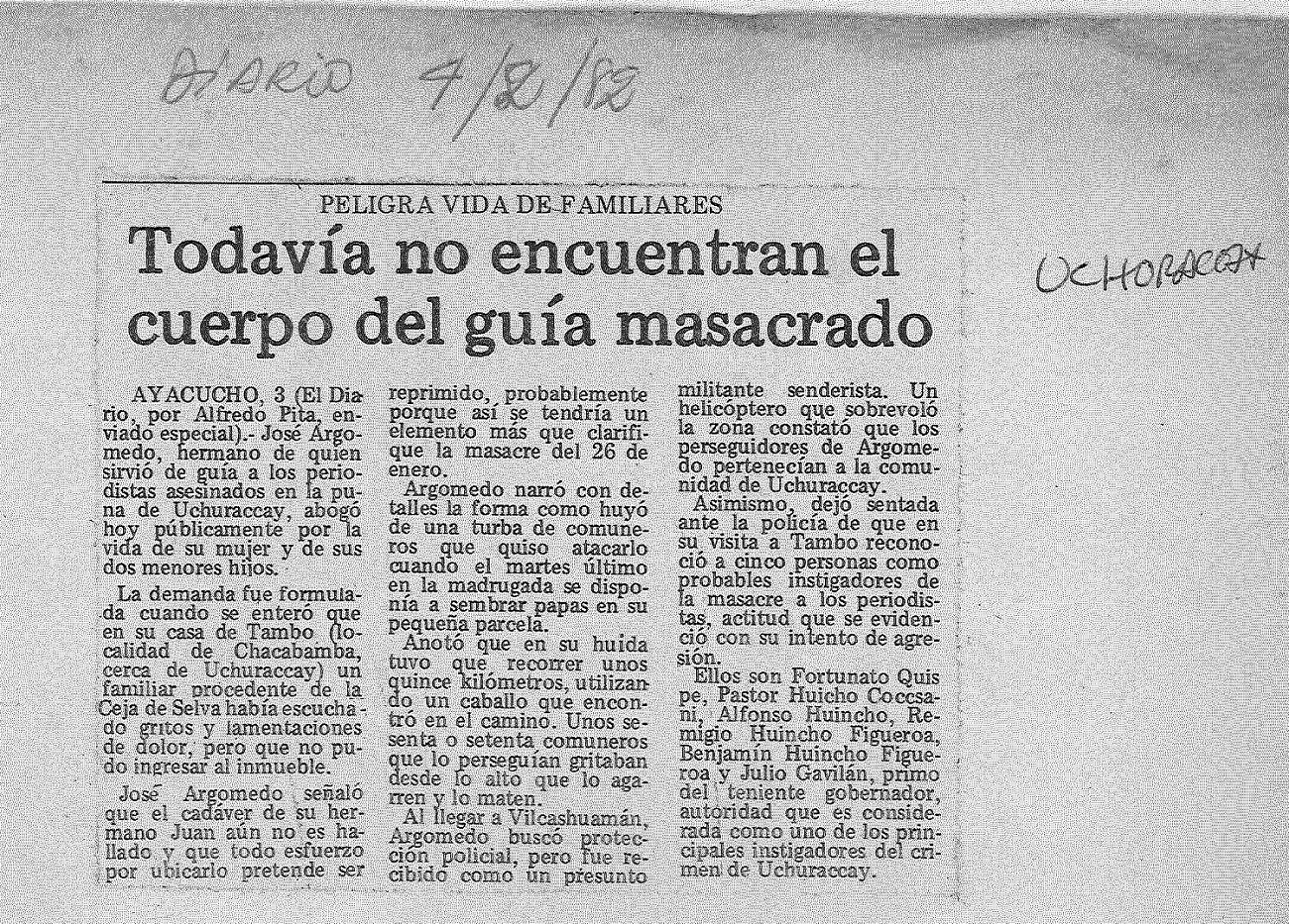 Todavía no encuentran el cuerpo del guía masacrado