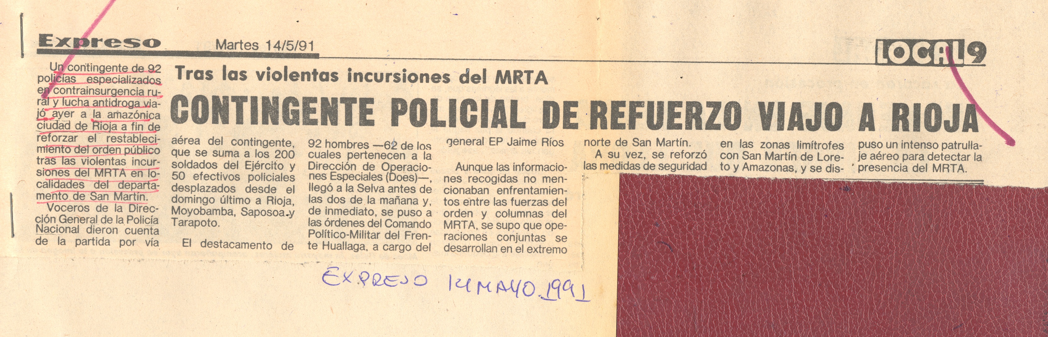 14 MAYO SECUESTRO DE POLICIA EN SAN MARTIN