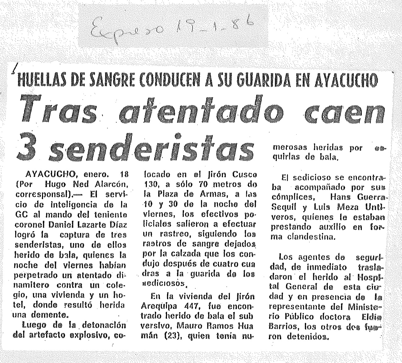 Tras atentado caen 3 senderistas