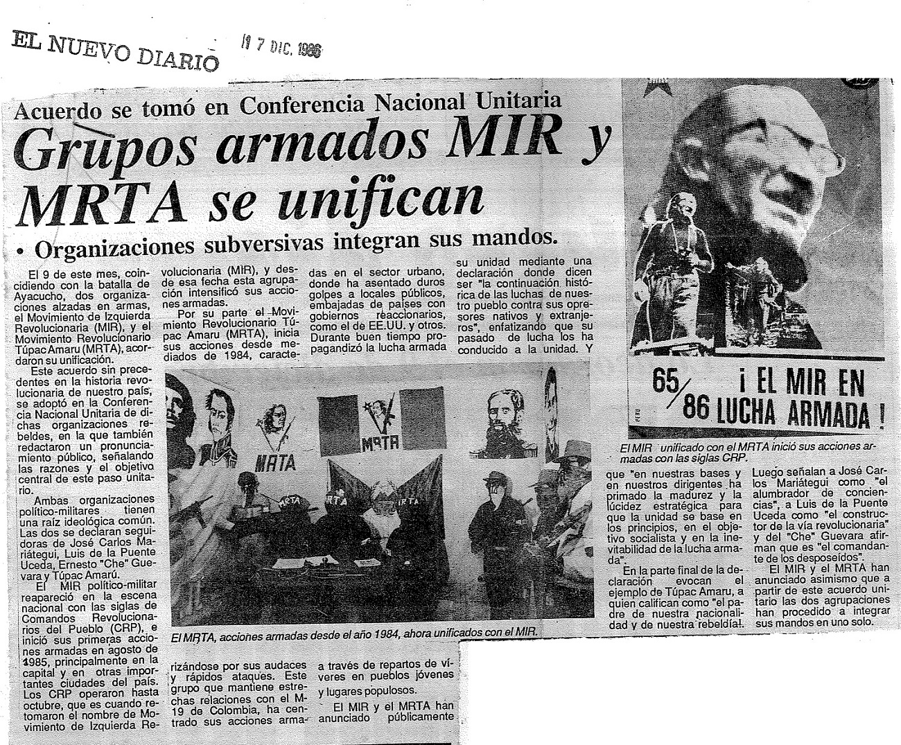 Declaración Unitaria del MIR y del MRTA