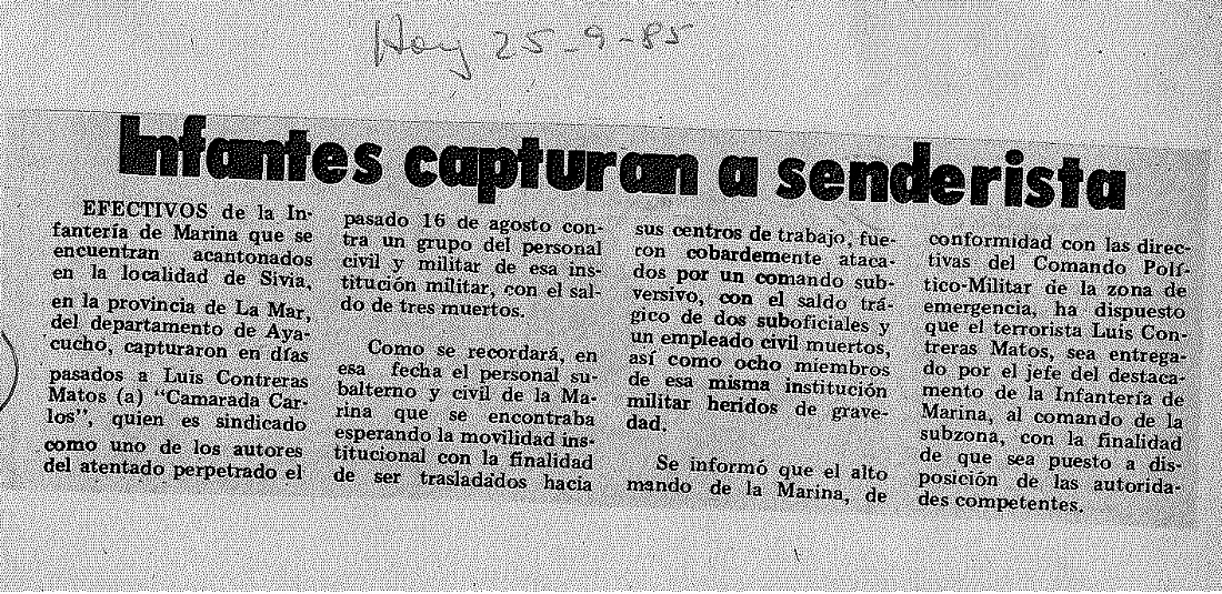 Infantes capturan a senderista