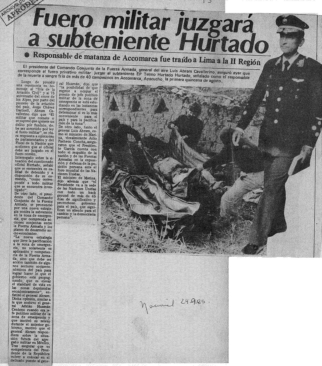 Fuero militar juzgará a subteniente Hurtado
