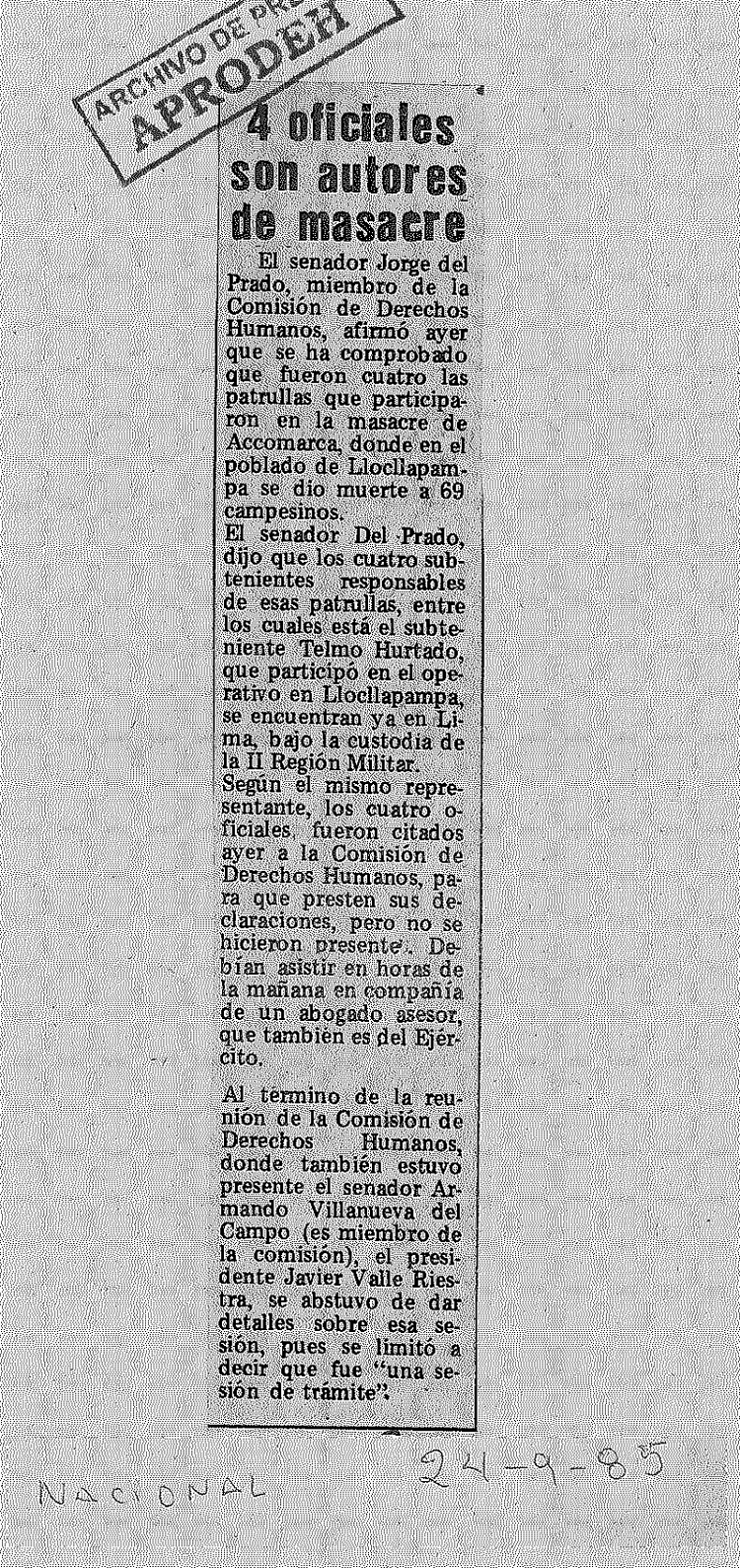 4 oficiales son autores de masacre