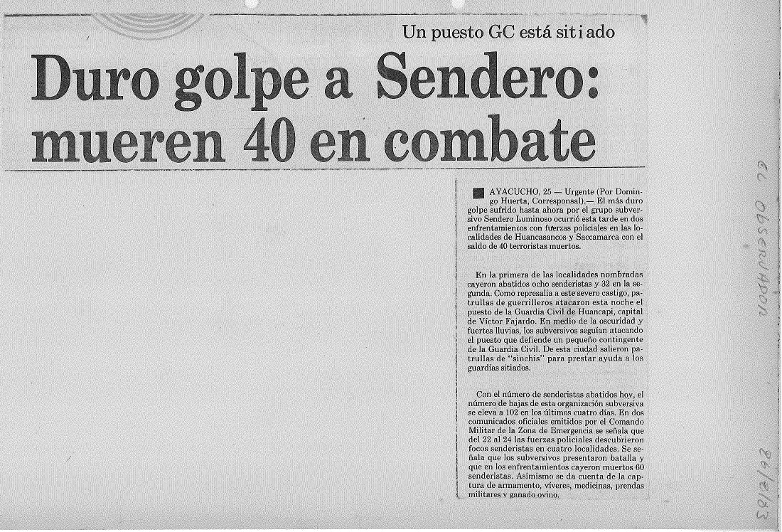 Duro golpe a Sendero: mueren 40 en combate