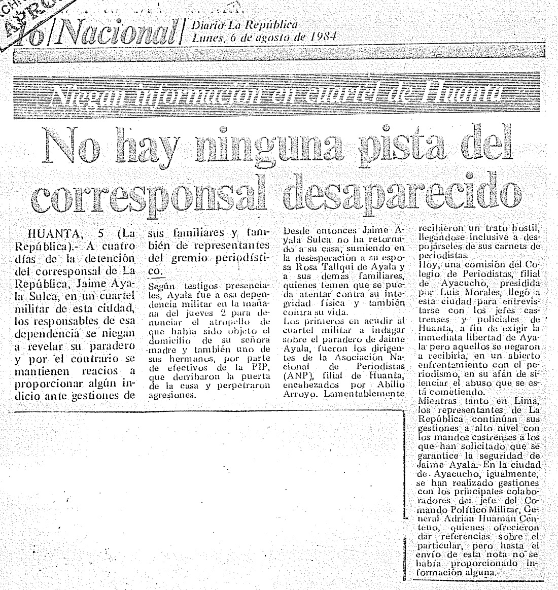 No hay ninguna pista del corresponsal desaparecido