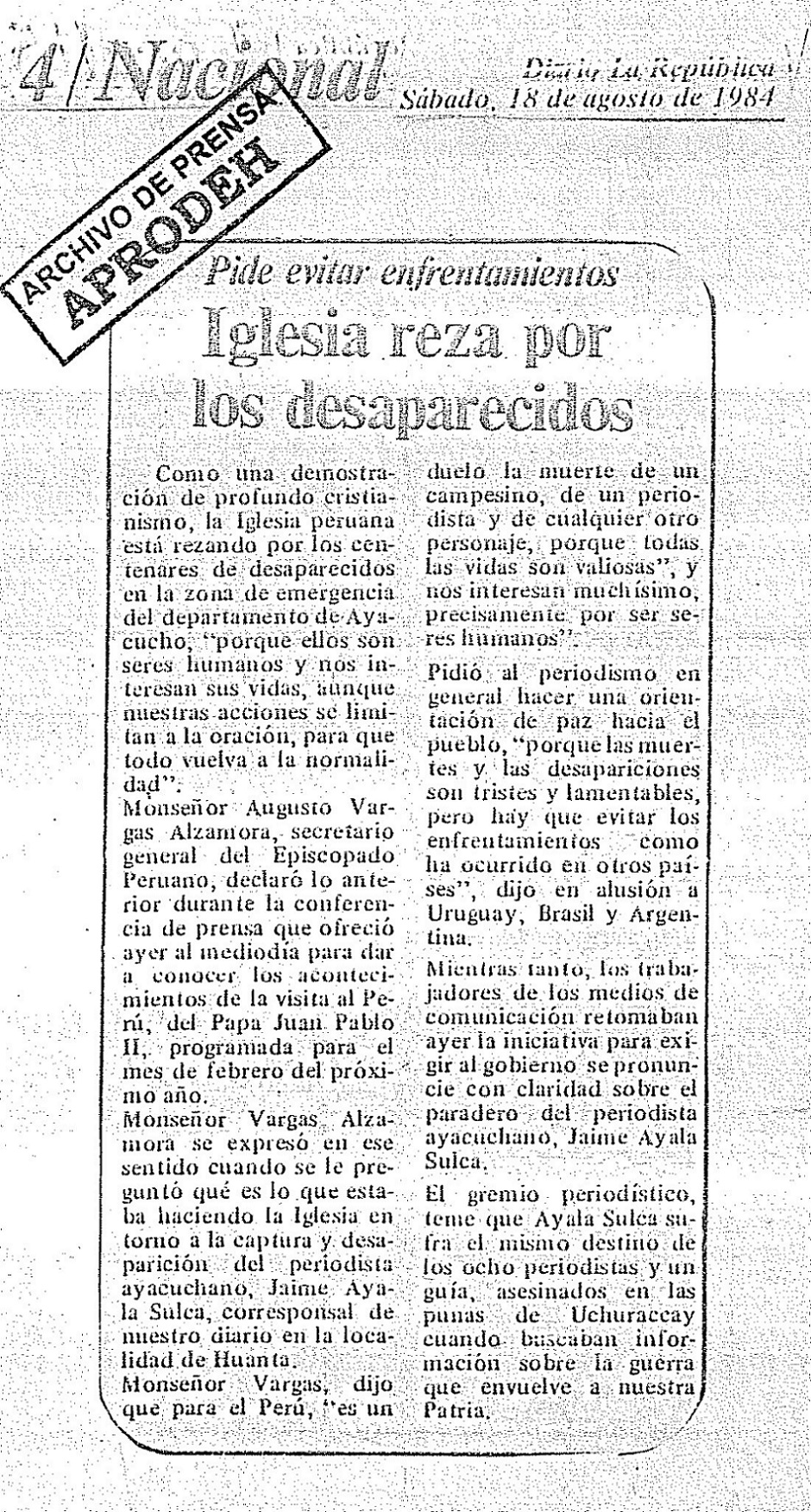 Iglesia reza por los desaparecidos