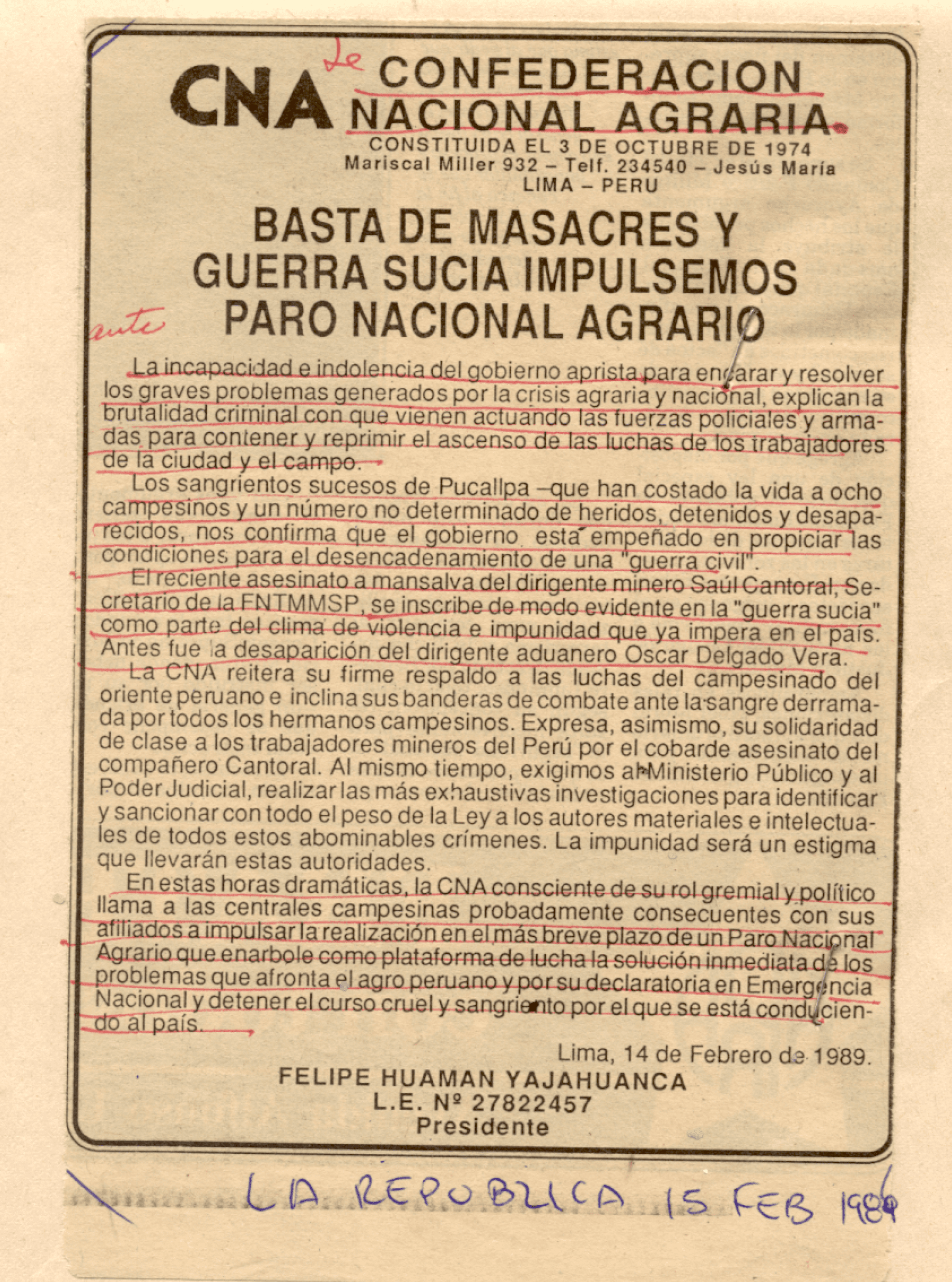 15 FEB - Basta de masacres y guerra sucia.