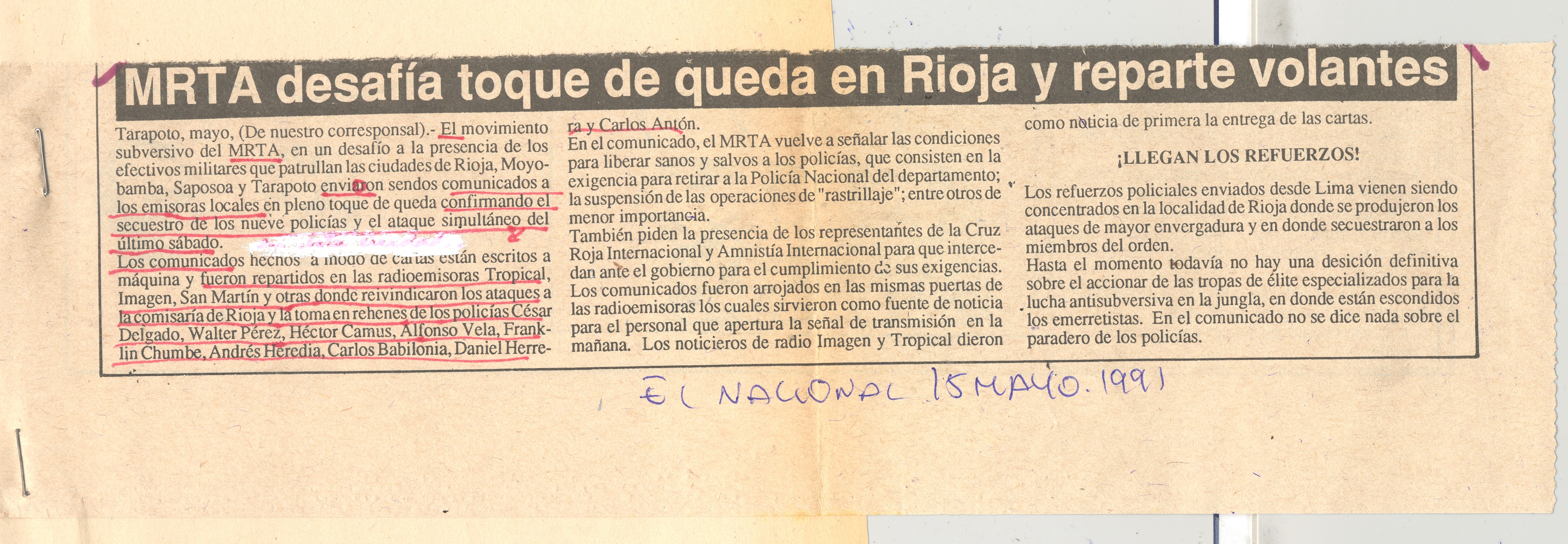 15 MAYO MRTA DESAFÍA TOQUE DE QUEDA EN RIOJA Y REPARTE VOLANTES