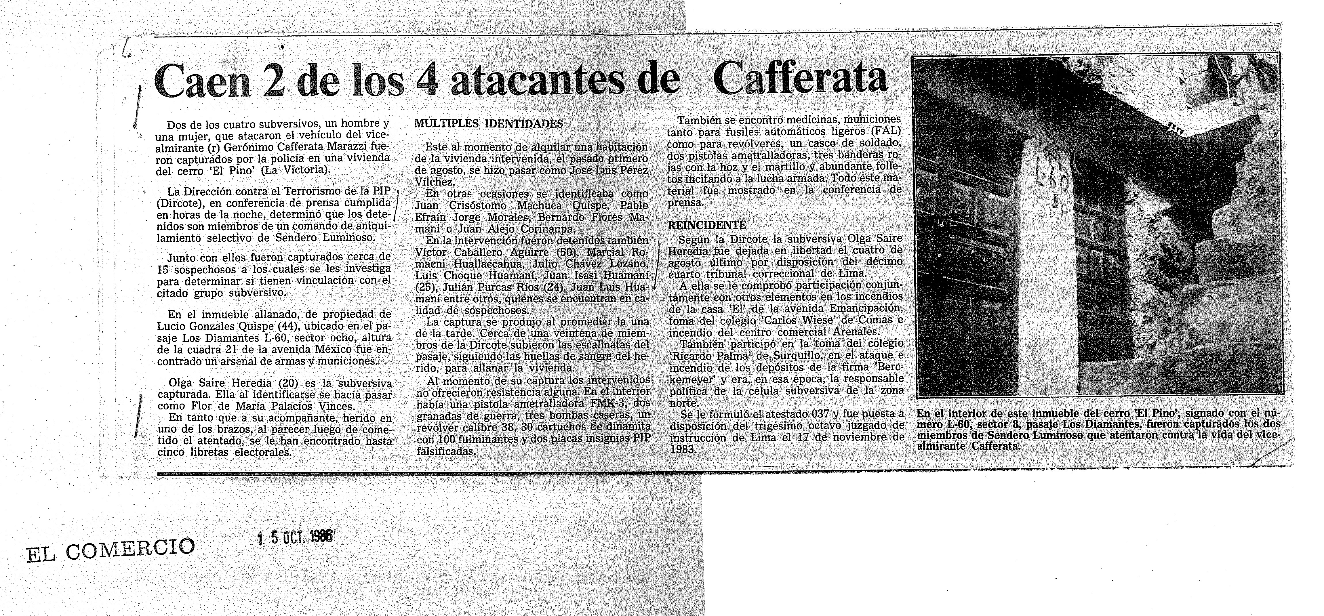Caen dos de los atacantes de Cafferata