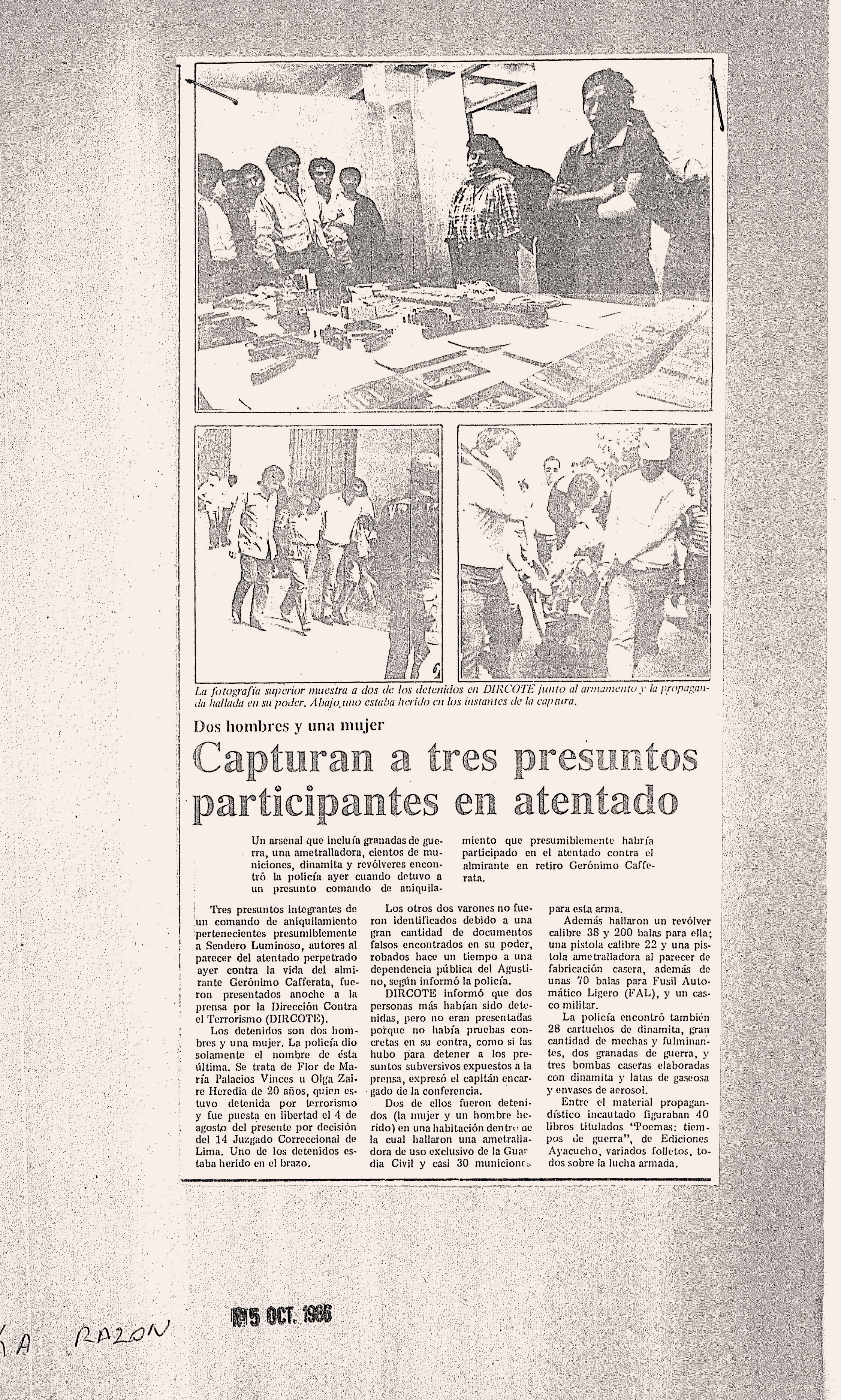 capturan a tres presuntos culpables