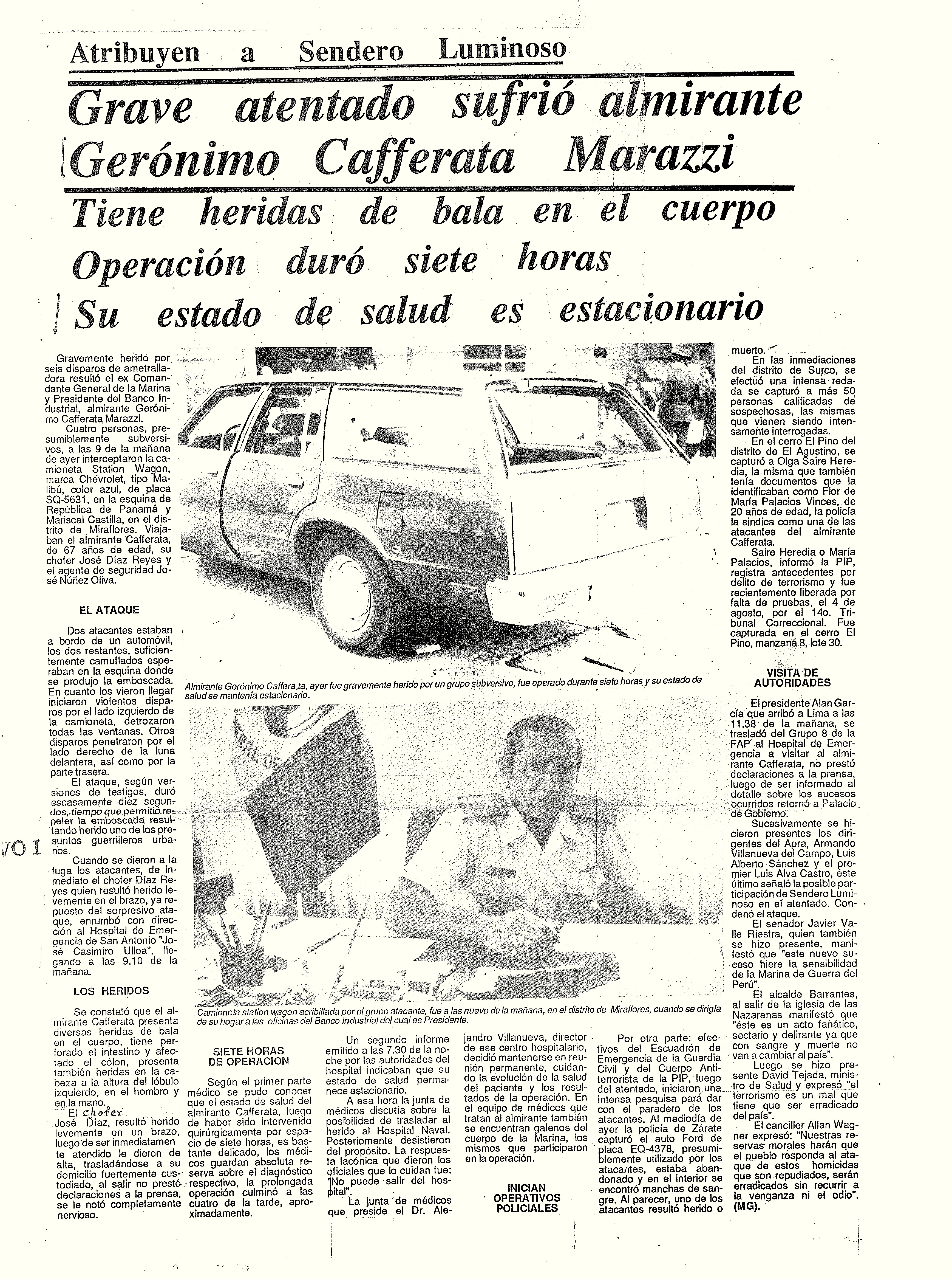 Grave atentado sufrió Almirante Cafferata