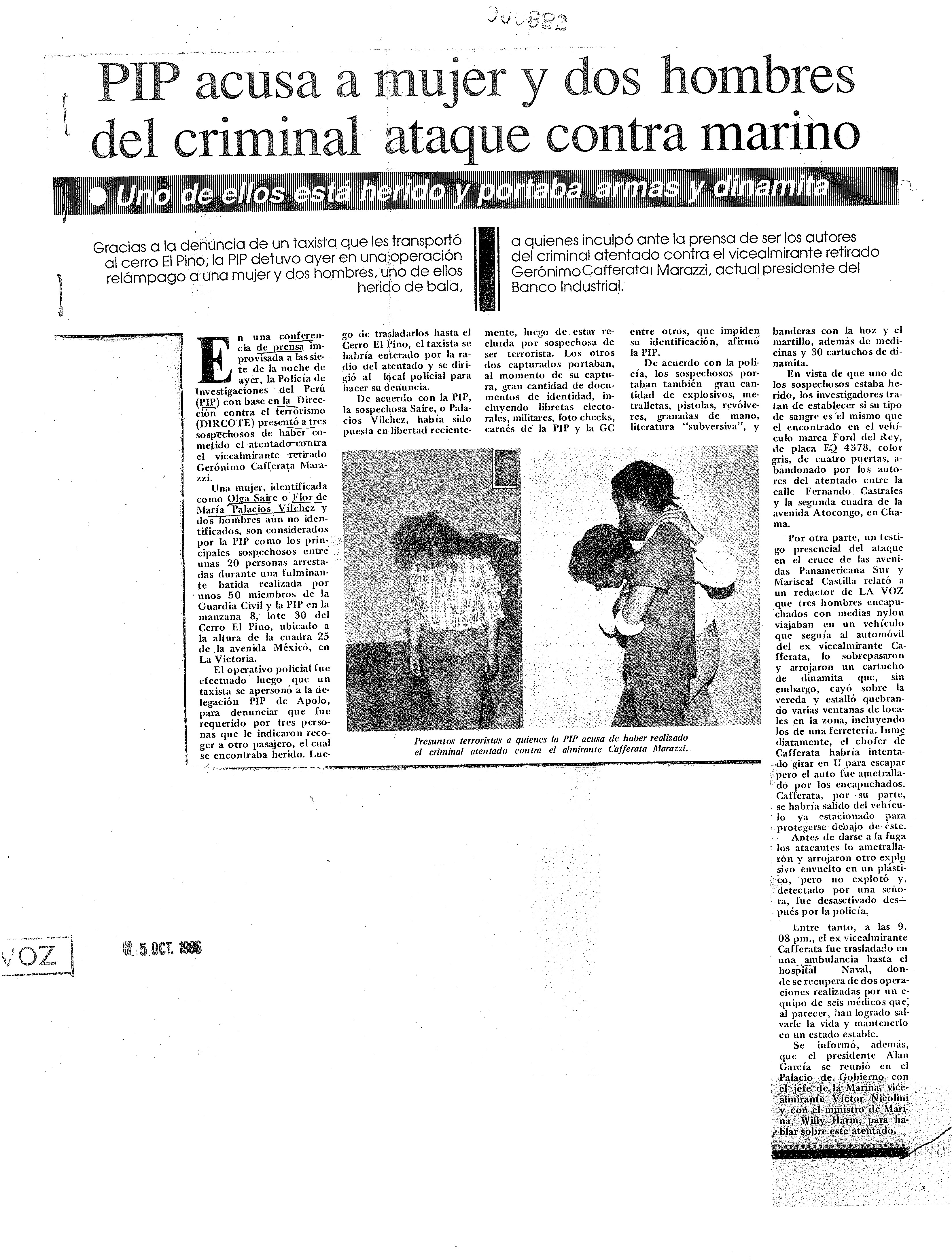 PIP acusa a mujer y dos hombres