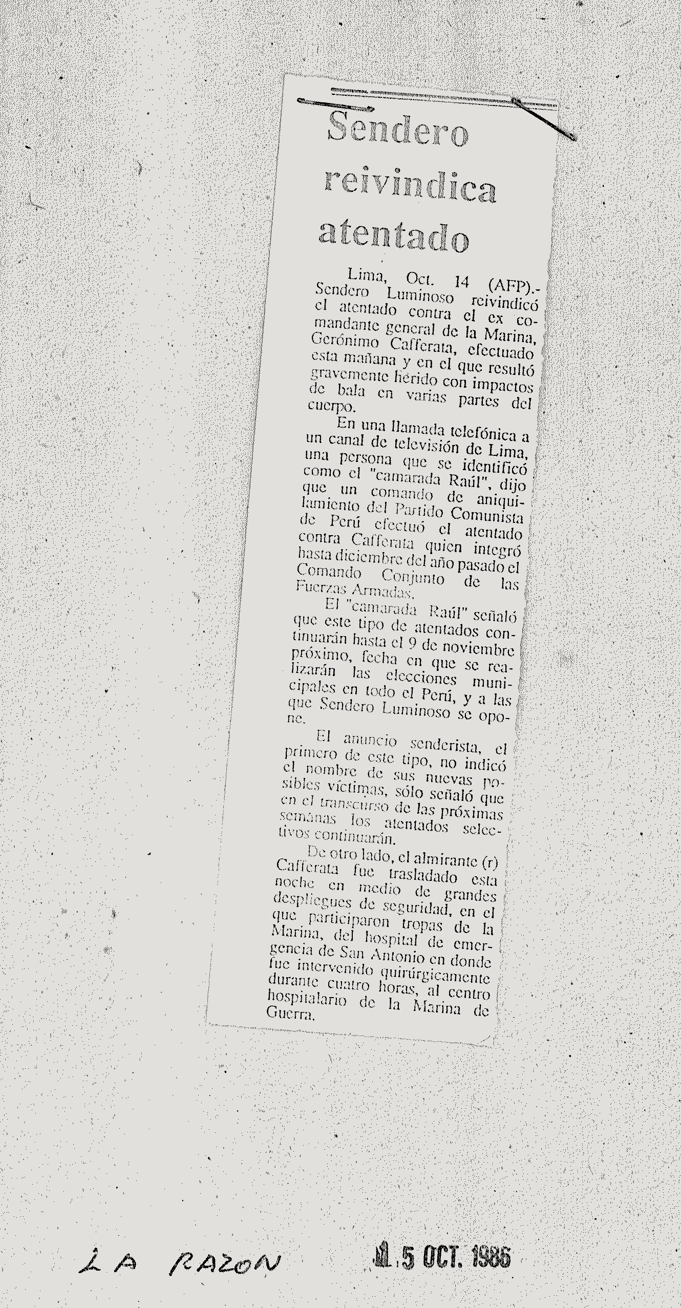 SL reivindica atentado