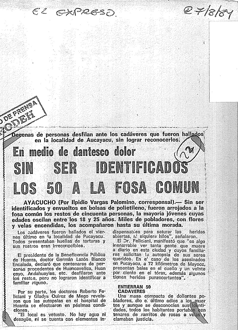 Sin ser identificados los 50 a la fosa común