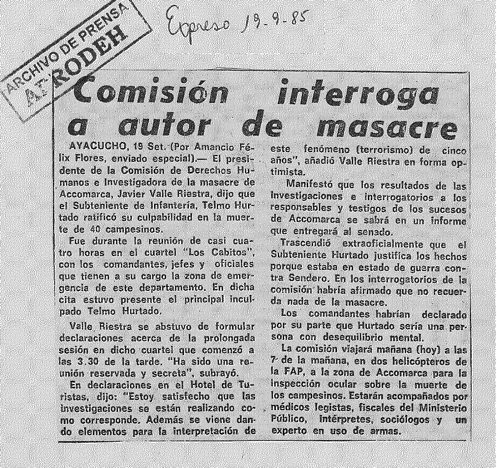 Comisión interroga a autor de masacre