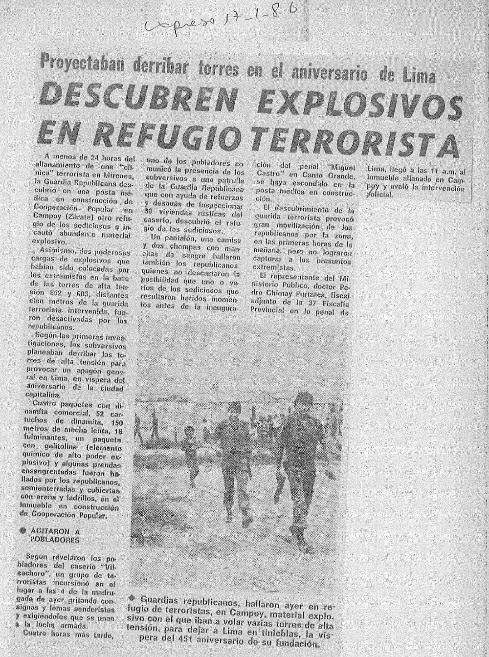 Arsenal de subversivos descubre FUSE en Campoy