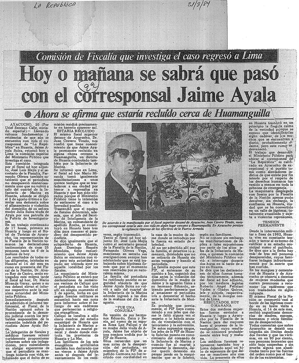 Hoy o mañana se sabrá qué pasó con el corresponsal Jaime Ayala