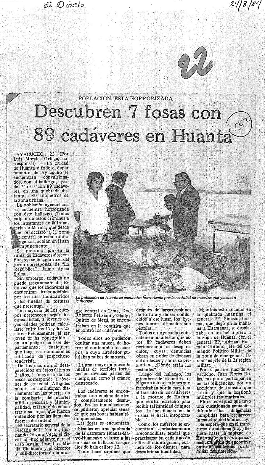 Descubren 7 fosas con cadáveres en Huanta