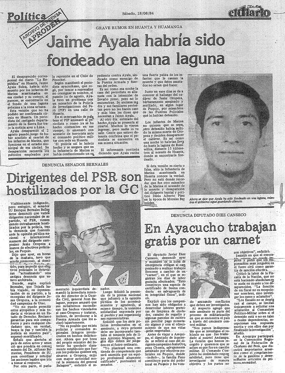 Jaime Ayala habría sido fondeado en una laguna
