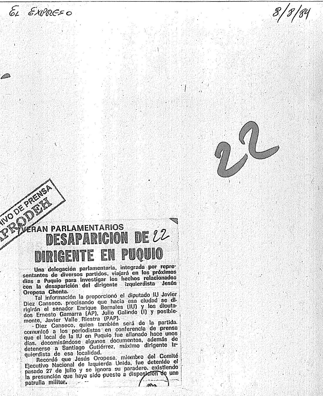 Desaparición de dirigente en Puquio