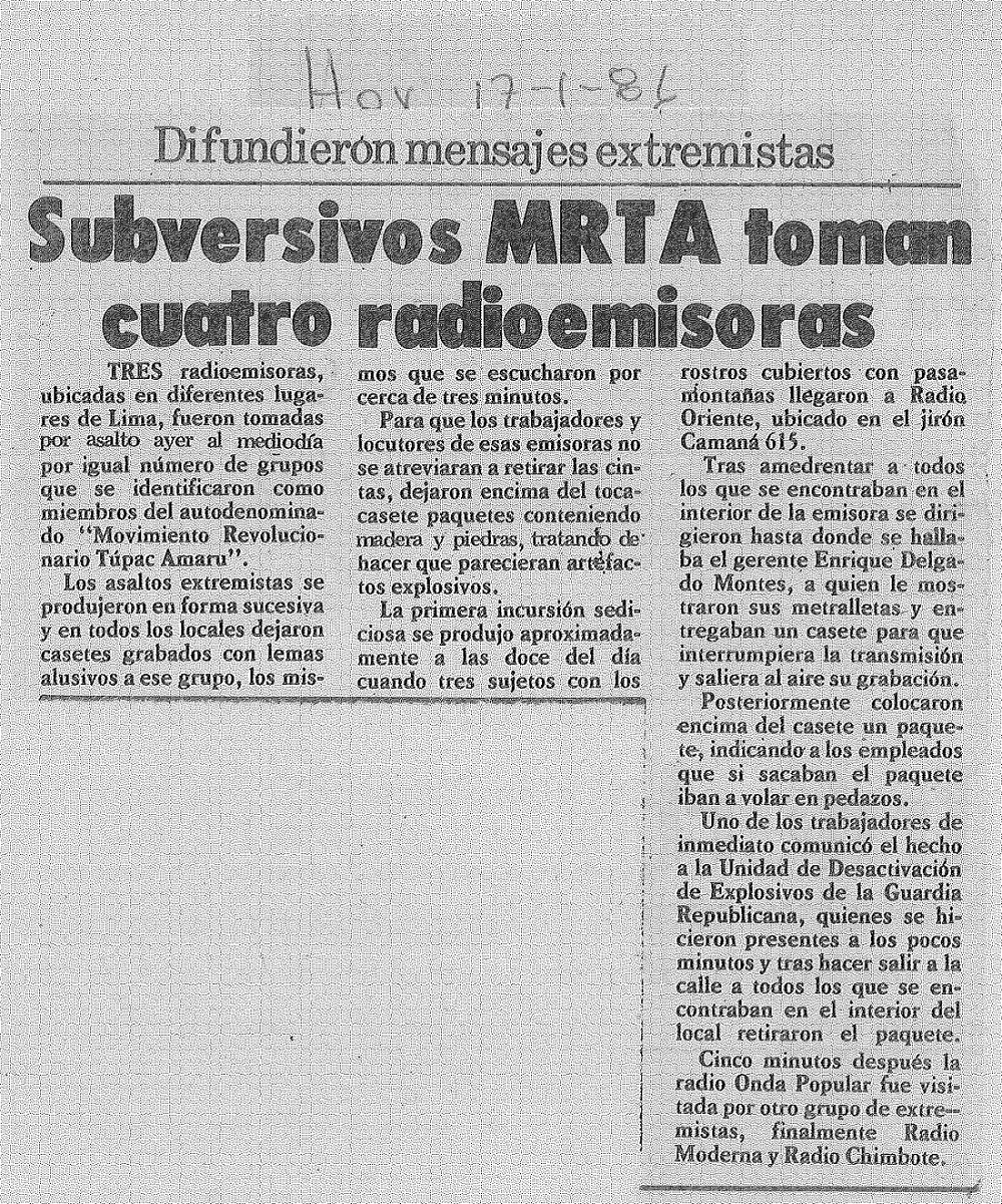 Cuatro emisoras radiales fueron tomadas ayer