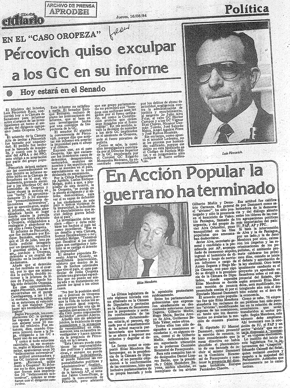 Pércovich quiso exculpar a los GC en su informe