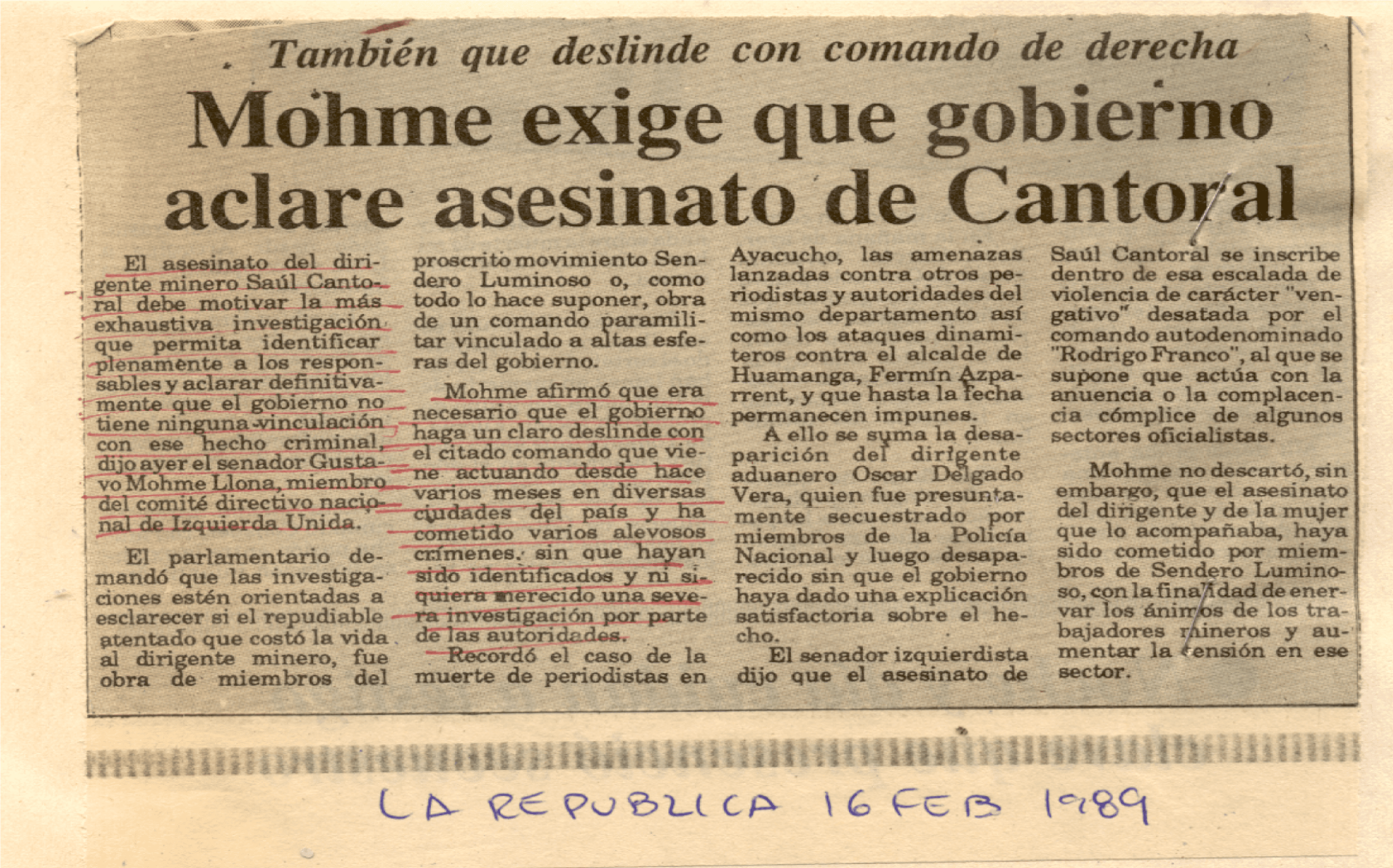 16 FEB - Mohme exige que gobierno aclare asesinato de cantoral