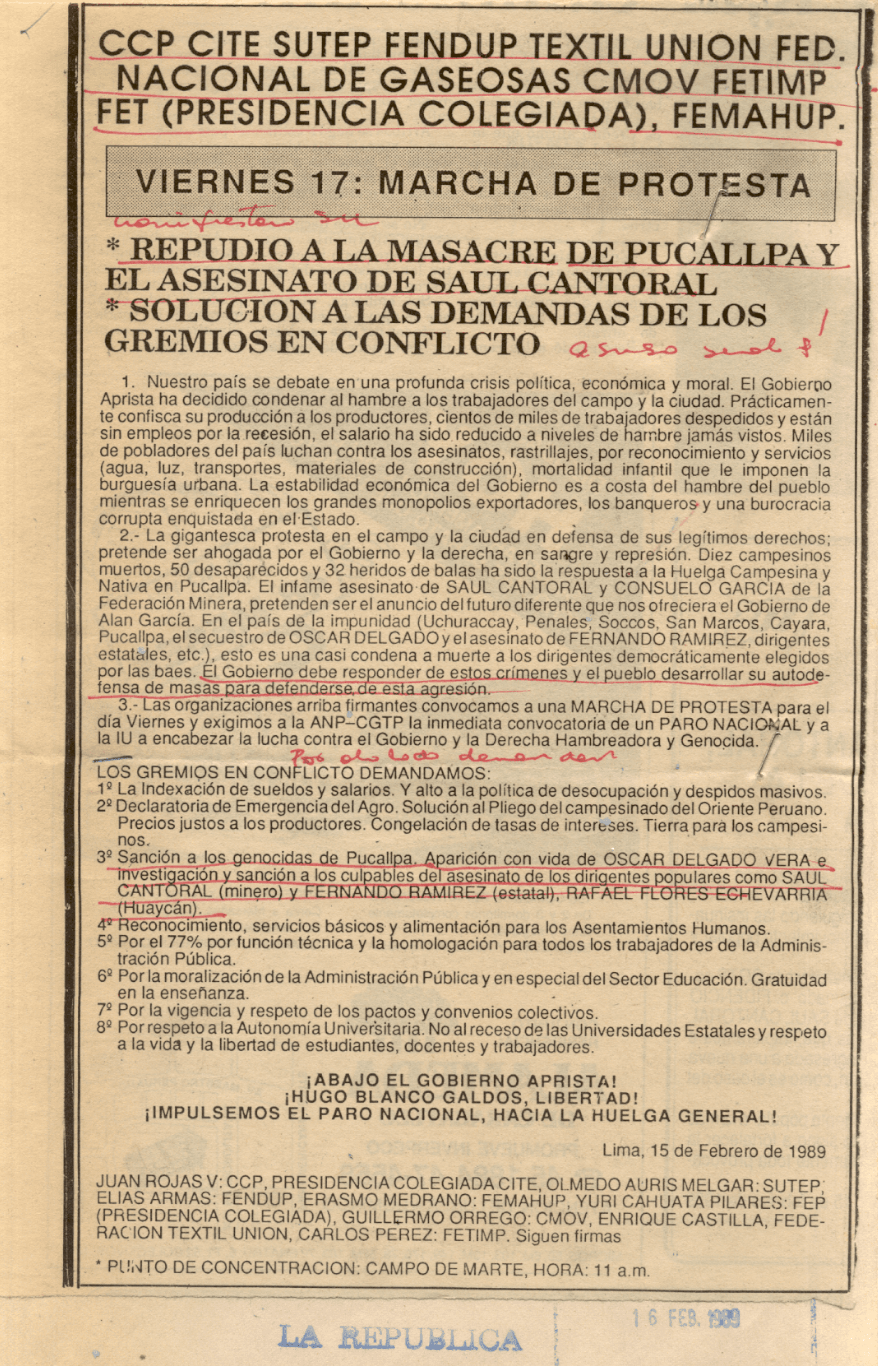 16 FEB - Repudio al asesinato de Saul Cantoral
