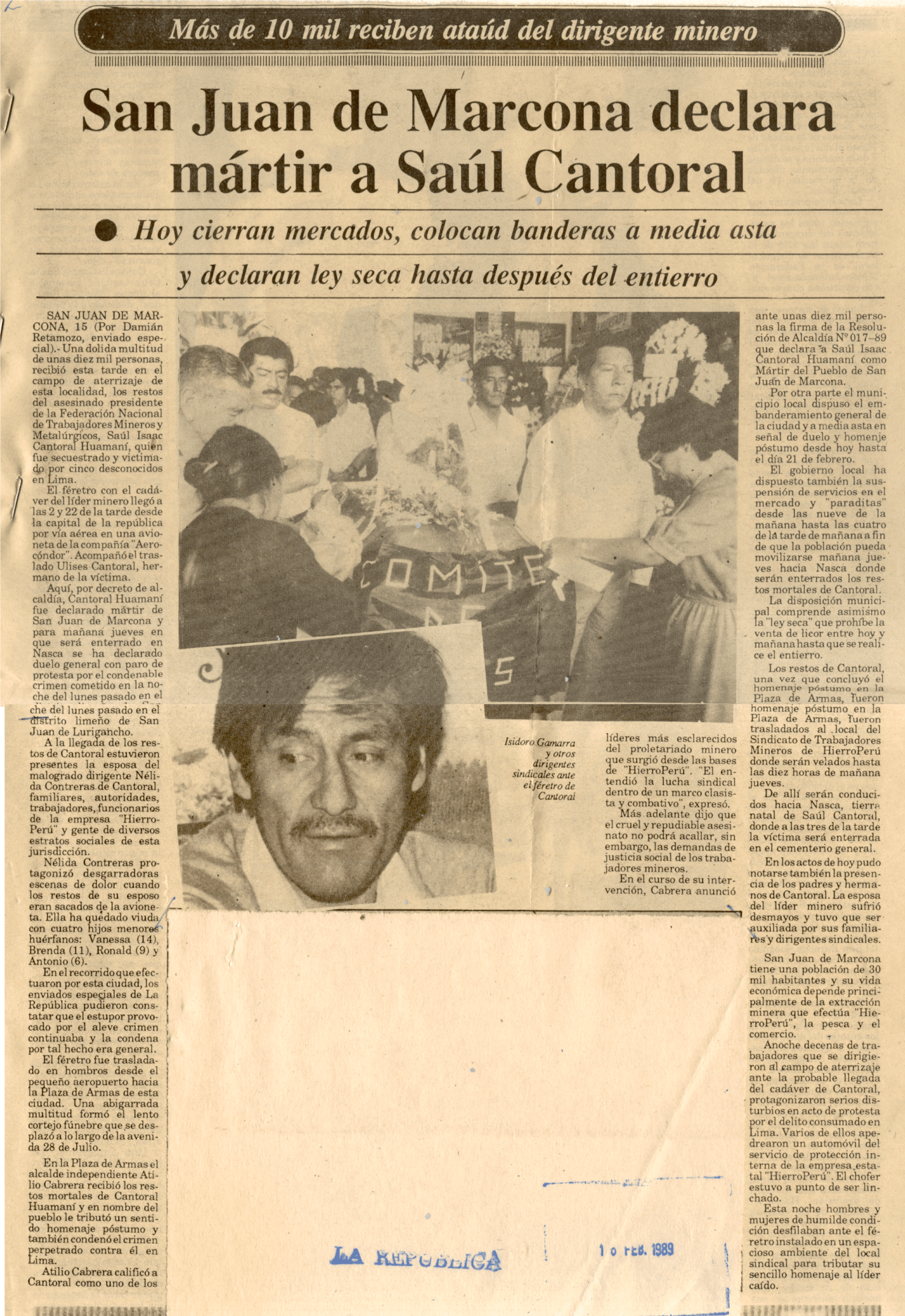 16 FEB - San Juan de Marcona declara mártir a Saul Cantoral