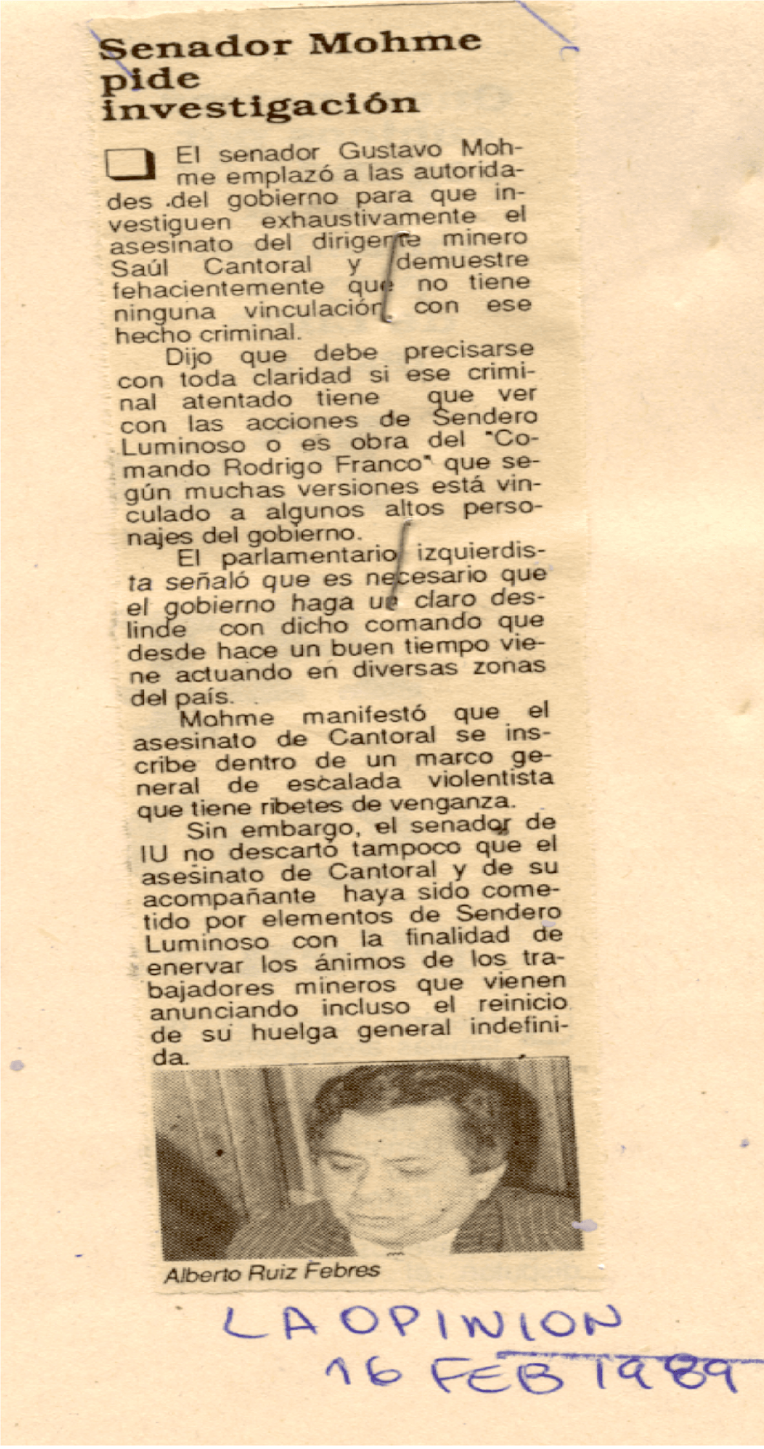 16 FEB - Senador Mohme pide investigación