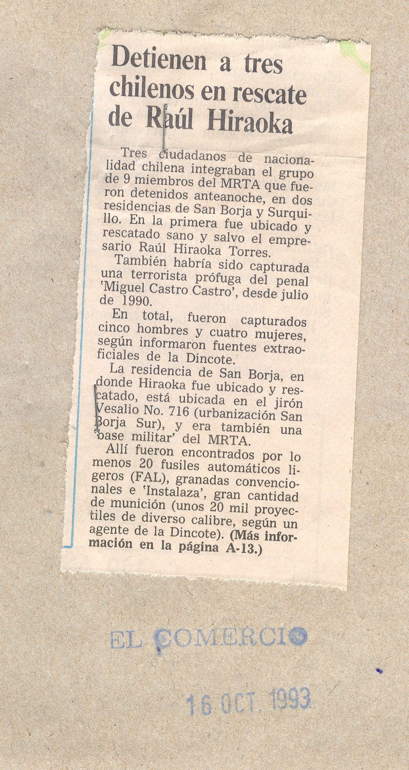 DETIENEN A TRES CHILENOS EN RESCATE DE HIRAOKA