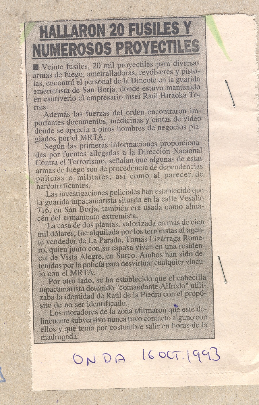 HALLARON 20 FUSILES Y NUMEROSOS PROYECTILES