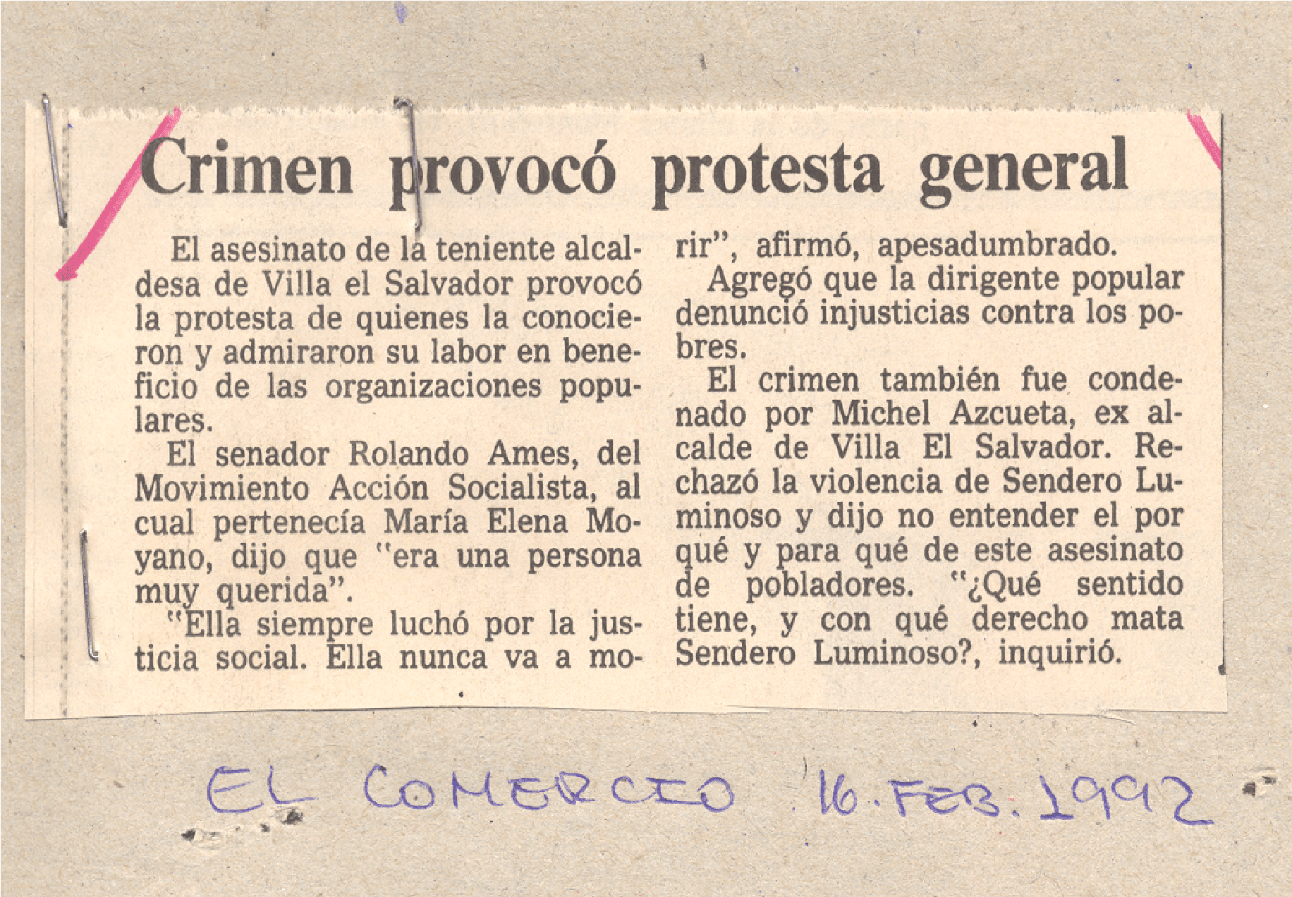 Crimen provocó protesta general