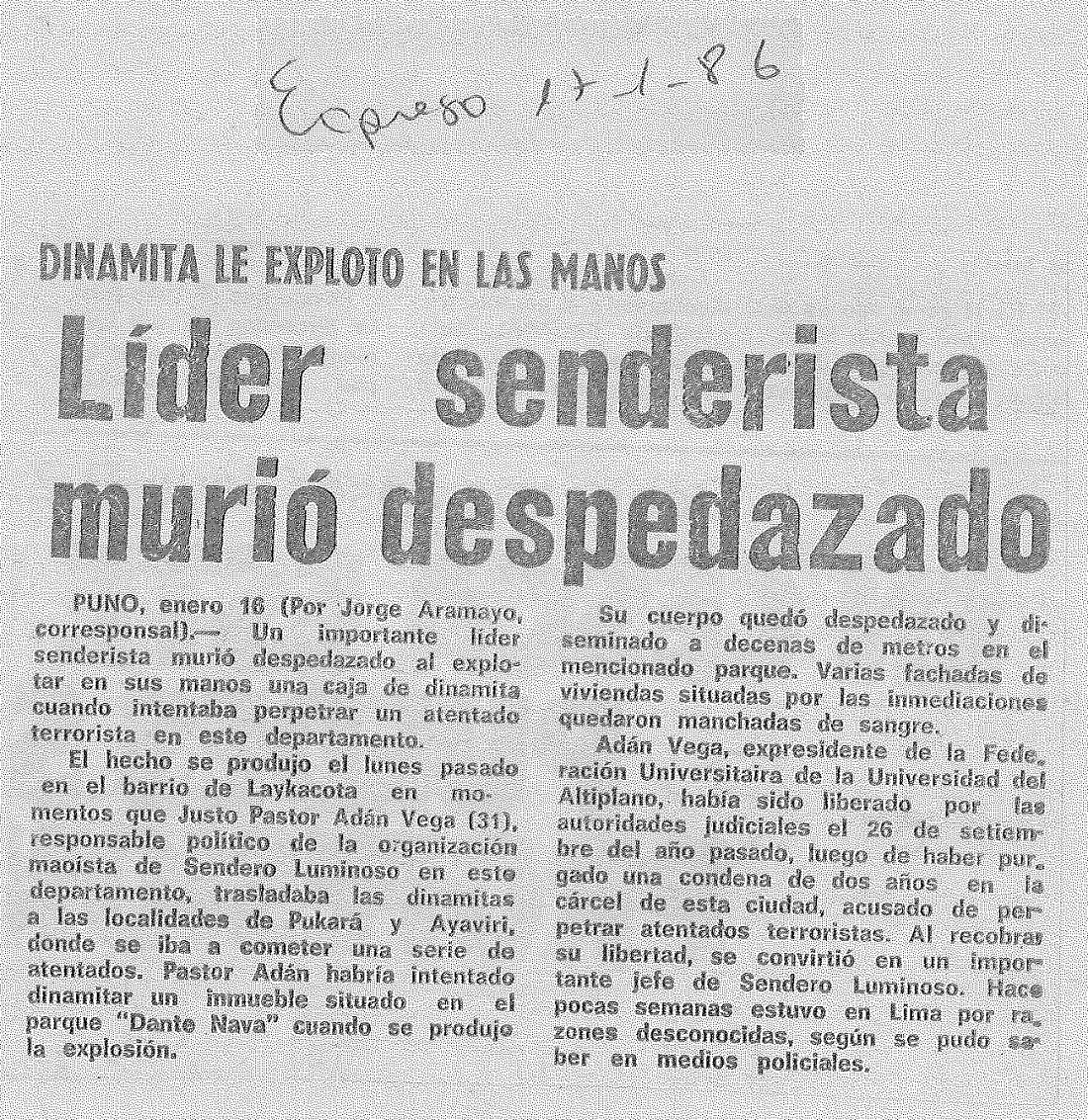 Líder senderista murió despedazado