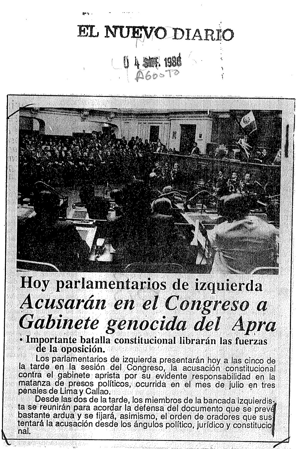 Acusarán en el Congreso a Gabinete genocida del Apra