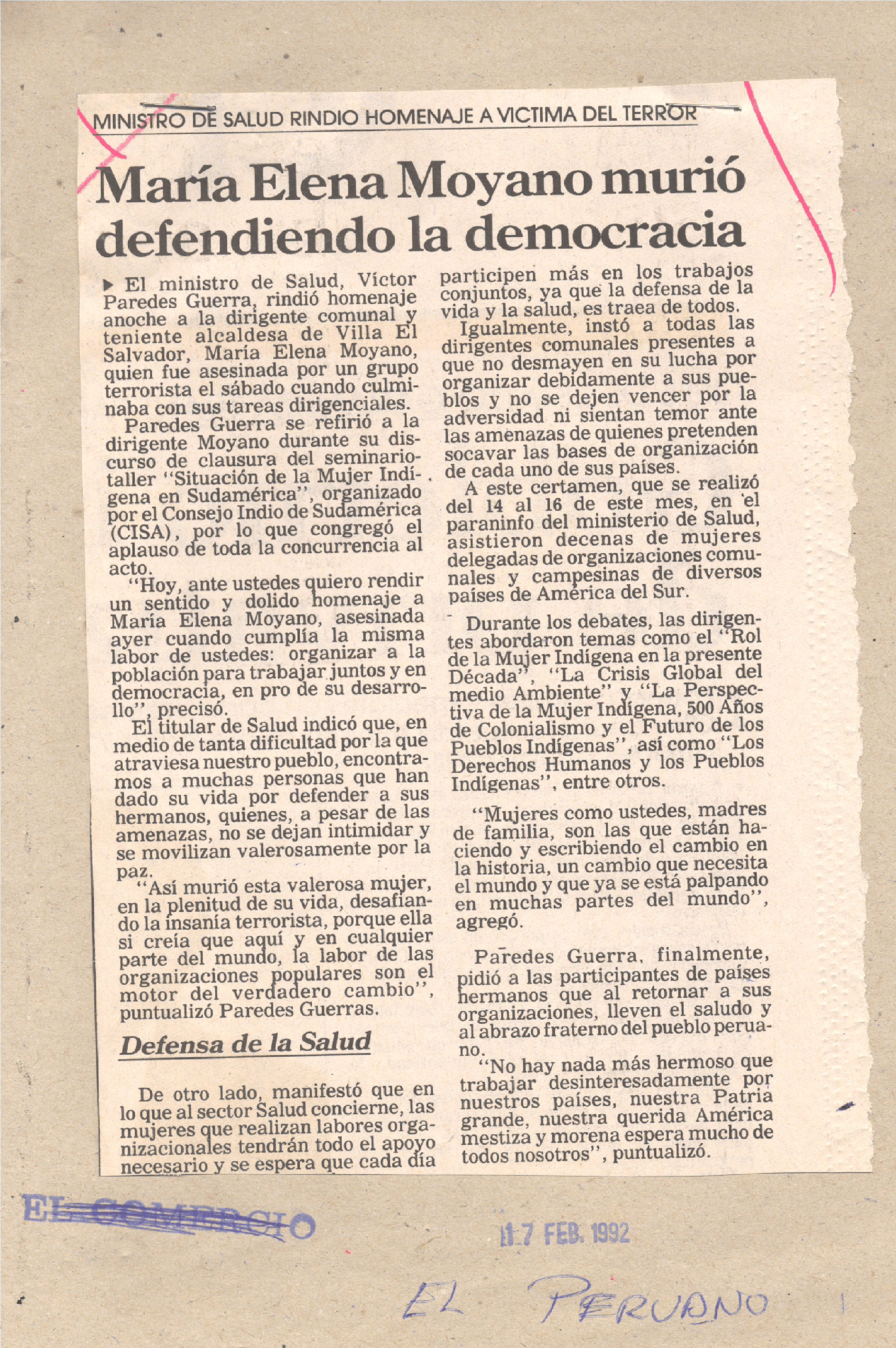 Maria Elena murió defendiendo la democracia