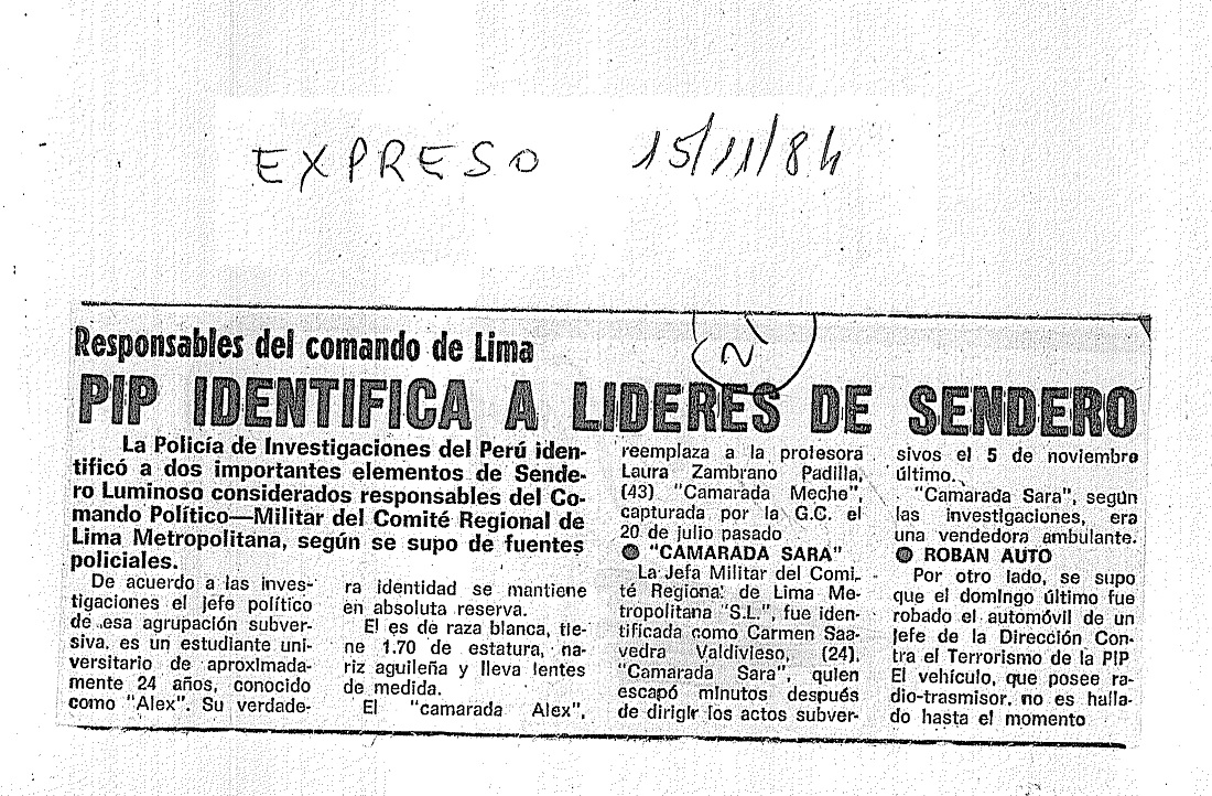 PIP identifica a líderes de Sendero